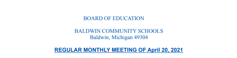 Baldwin Regular Board Meeting for April 2021