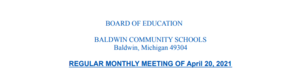 Baldwin Regular Board Meeting for April 2021 